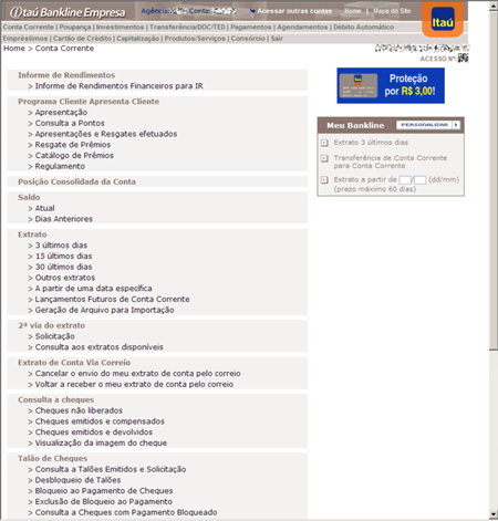 Menu e (muitas) opções