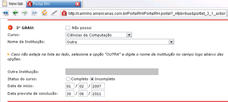 campo desabilitado para digitação