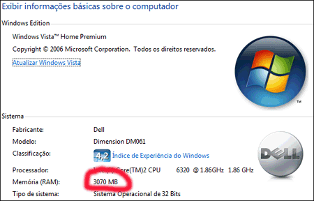 Sistema só reconhece 3GB