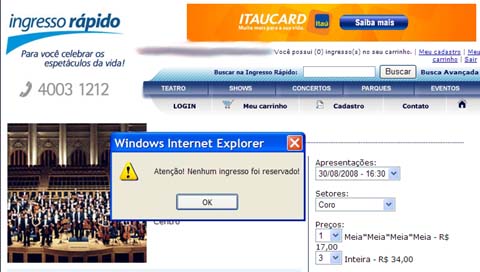 Site Ingresso Rápido não funciona direito